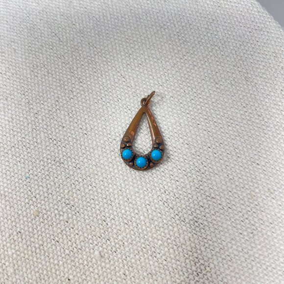 Wheeler‎ WMCO Native American Copper Turquoise Teardrop Pendant - Picture 2 of 15